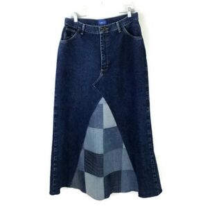 Hand Made Upcycled Vintage Multicolor-Wash Patchwork Denim Skirt Womens Size 16